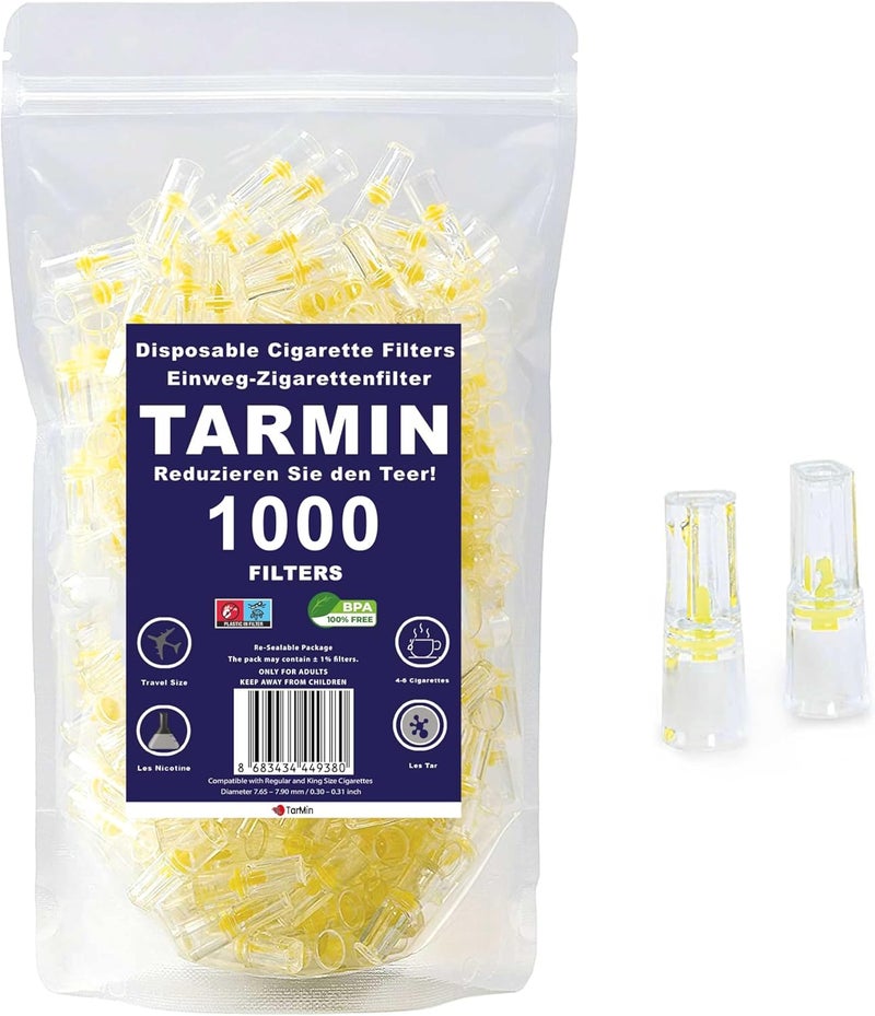 Tarmin مرشحات السجائر 1,000 مرشح سجائر يزيل القطران والمواد الكيميائية حامل سجائر خالي من BPA نصائح مرشح السجائر | مرشح القطران النيكوتيني، تقليل البقع والروائح، صباح أكثر انتعاشًا، الإقلاع عن التدخين - Image 1